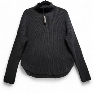 Express Sweater Womens Large Black Ribbed Cotton Wool Mohair Blend High Neck NEW